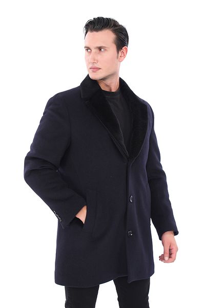 ŞAN GİYİM 918 Men's - Navy Blue Fur Collar Coat