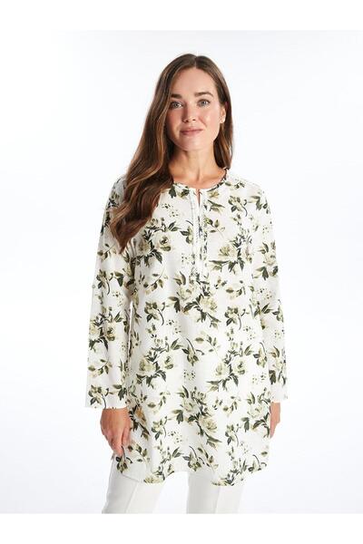 LC Waikiki LCW Grace - Дамска туника с отворени рамене и флорален принт, дълг...