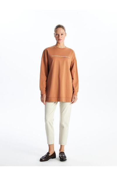 LC Waikiki LCW Modest Bisiklet Yaka Baskılı Kadın Sweatshirt Tunik
