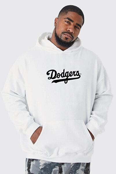 FUWEAR Hanorac cu glugă supradimensionat unisex cu imprimeu White Dodgers - 3...