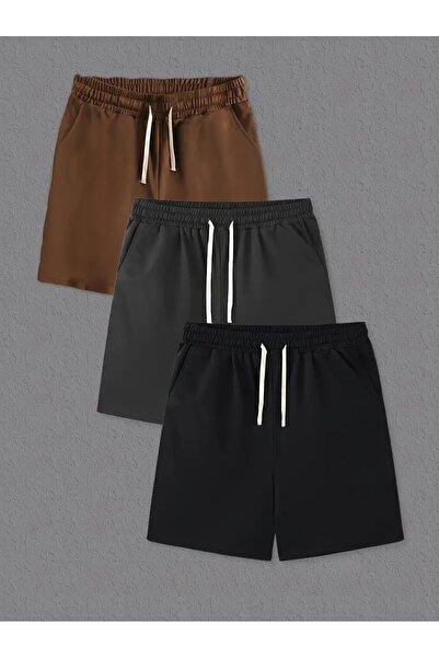 EYAX MODA Advantageous Pack of 3 Ανδρικά χτενισμένα βαμβακερά σορτς με τσέπες