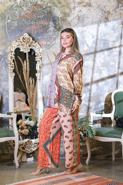 thepery Patterned Viscose Women's Trousers and Shirt Set