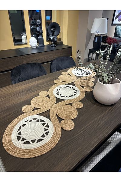 MaVaux Ahenk Trikot - American Service, Cotton Natural Jute Knitted Runner, 40x110 Χειροποίητο