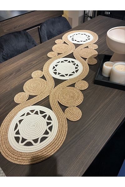 MaVaux Ahenk Trikot - American Service, Cotton Natural Jute Knitted Runner, 40x110 Χειροποίητο