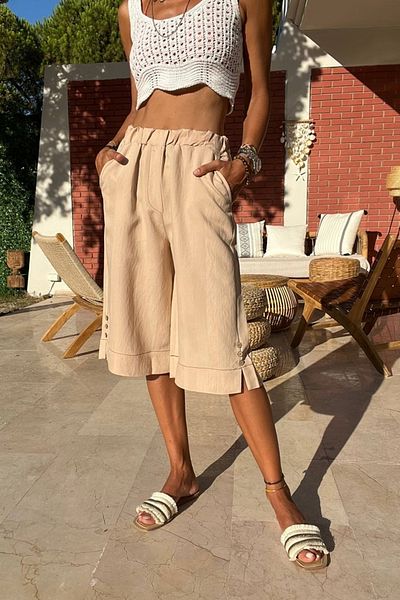 Güneşkızı Mink ColoreD Women's BermuDa Shorts - Rubber Waist, ButtoneD Pockets BST3146