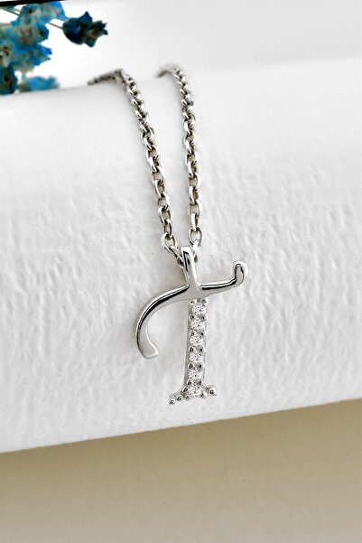 jelux silver Gümüş 925 Ayar Zirkon Taşlı Harf Kolye T