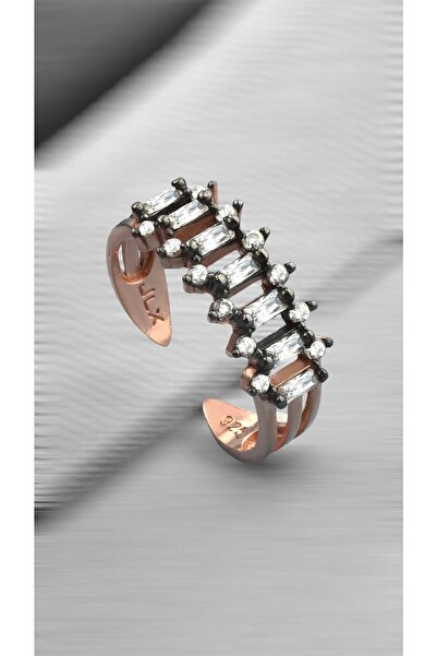 jelux silver Gümüş 925 Ayar Baget Sıra Taşlı Ayarlanabilir Rose Renkli Yüzük