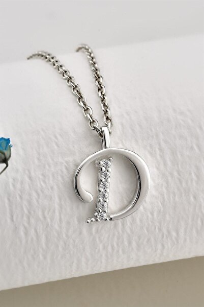 jelux silver Gümüş 925 Ayar Zirkon Taşlı Harf Kolye D