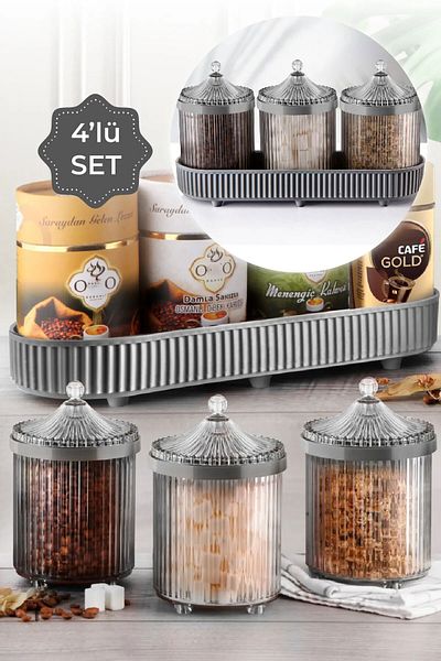 SİHİRLİ AYAKLAR 3-piece Gray Spice Jar Organizer - Simple and Stylish Design