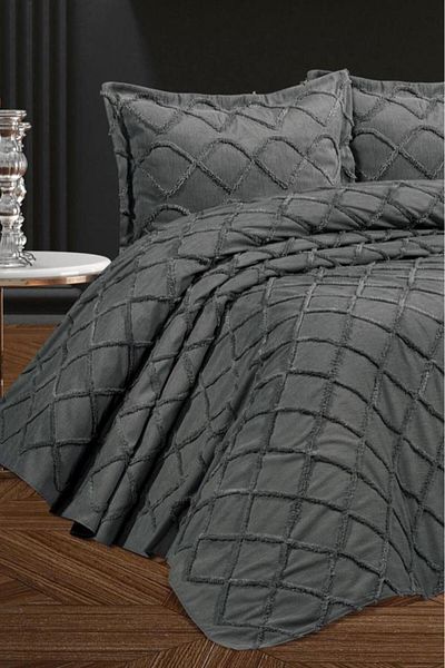 Çeyiz Diyarı Double Berat Pique Set - 3 Pieces, 240x260 Anthracite
