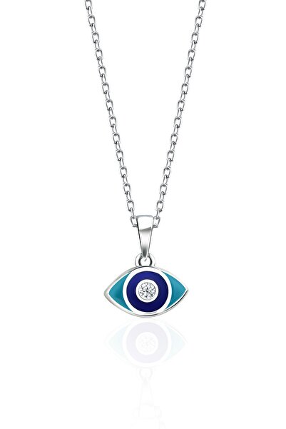 jelux silver Gümüş 925 Ayar Zirkon Taşlı Oval Nazar Model Kolye