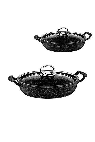 OMS 3286 Black Biogranite 4 Piece Heat ResIstant Pan Set with Cast Glass LiD - 18-22 Cm