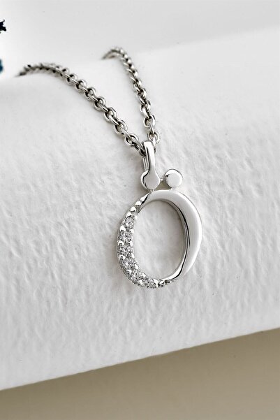 jelux silver Gümüş 925 Ayar Zirkon Taşlı Harf Kolye Ö