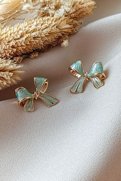 COSİTA Water Green Minimal Design Bow Earrings
