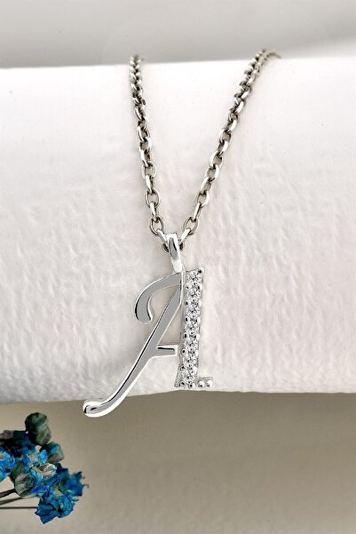 jelux silver Gümüş 925 Ayar Zirkon Taşlı Harf Kolye A