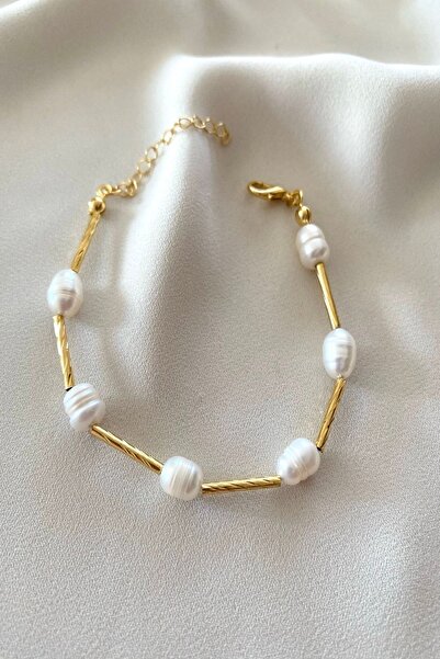 gaila design Doğal Incili Altın Kaplama Bileklik