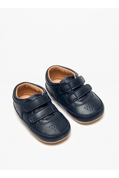 Barefeet Solid Perforated Detail Booties with Hook and Loop Closure