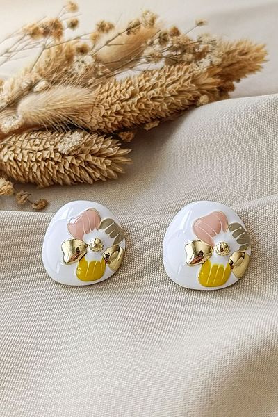 COSİTA PinK Green Pastel Flower Patterned Oval Earrings