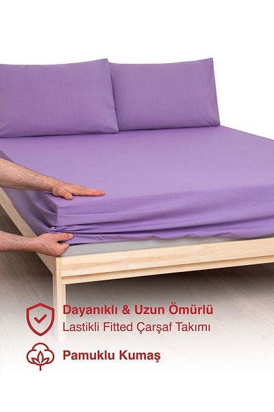 MODELHOME Lilac Colored 100% Cotton Combed Fabric Single/Double Fitted Sheet (7 Different Sizes)
