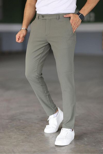 Gavazzi Olive Colored Men's Trousers - Italian Cut, Flexible Lycra and Ankle Length