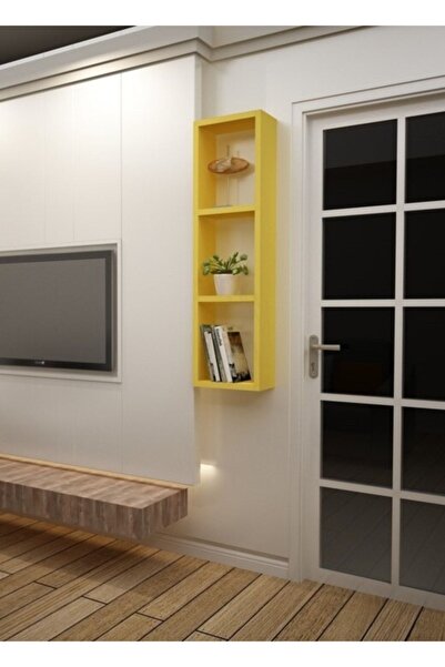 Dekormer Design Kitaplık Sarı Tek Duvar Rafı