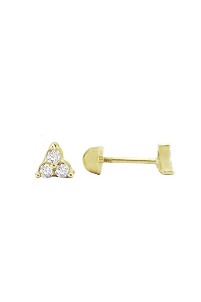 Hepimitu Üç Taşlı Tragus Piercing Altın Küpe