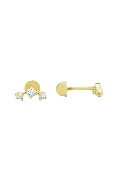 Hepimitu Üç Taşlı Tragus Piercing Altın Küpe