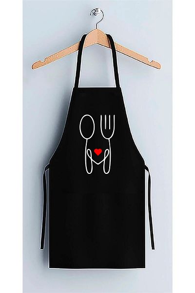 enmalife Heart Printed Black Duck Fabric - Thick Apron Kitchen Cook Apron
