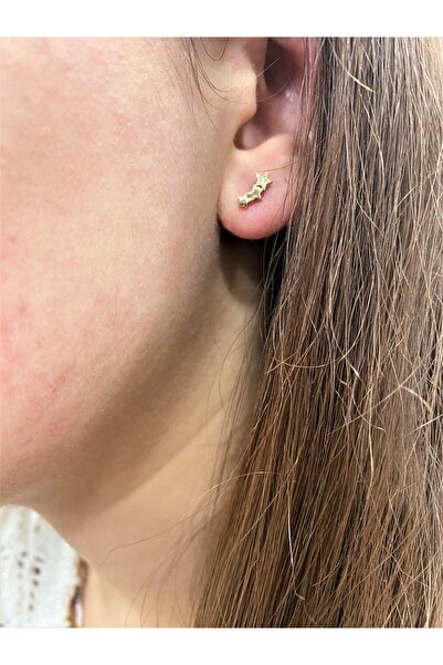 Hepimitu 3'lü Yıldız Tragus Piercing Altın Küpe