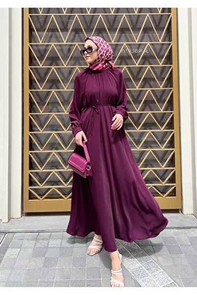 Demetaksoycollection Krep Tesettür Elbise - Mürdüm