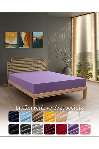 MODELHOME Lilac Colored 100% Cotton Combed Fabric Single/Double Fitted Sheet (7 Different Sizes)
