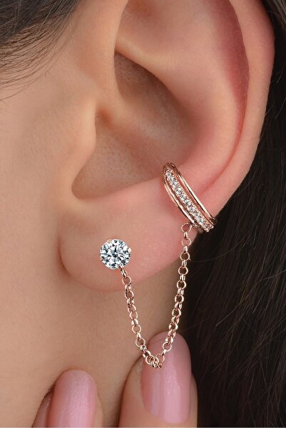 jelux silver Gümüş 925 Ayar Zirkon Taşlı Kıkırdak Rose Küpe