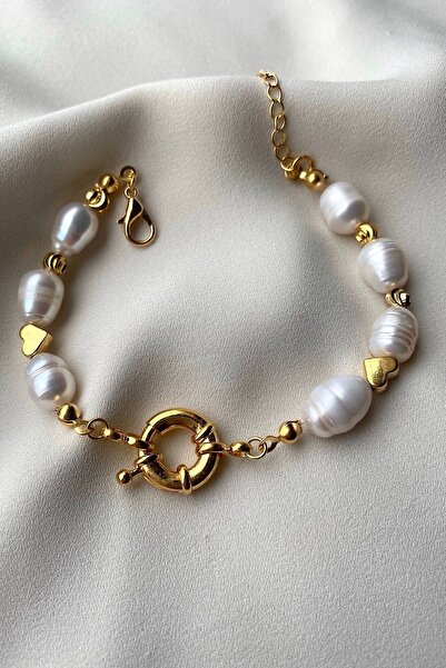 gaila design Doğal İnci Kalp Detaylı Bileklik