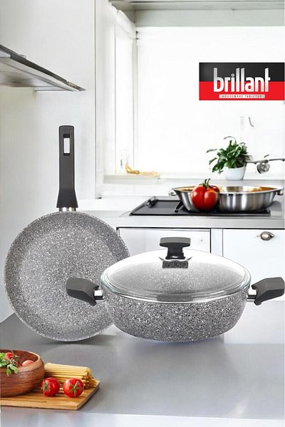 Brillant Luxury Granite 3-Piece Rice Pot Set - 24/24 cm Fireproof Non-Stick Pan