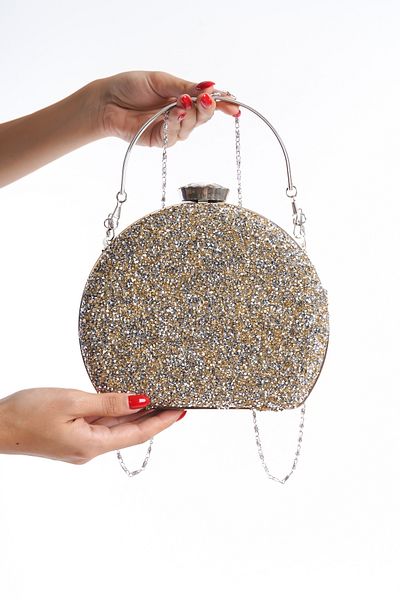 Moda Değirmeni Gold Women's Stone Flask Evening Dress Bag Bg1175-310-0013