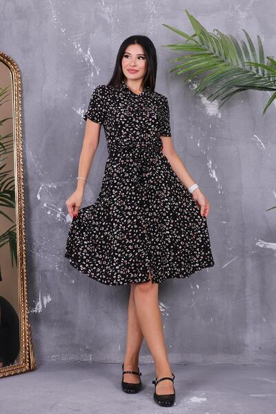 ZEYWEAR Çıtır Çiçek Desenli Gömlek Elbise