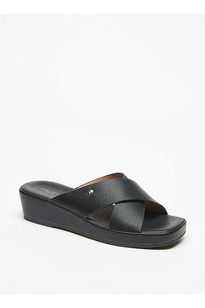 Flora Bella by Shoexpress Flora Bella Solid Crosstrap Slip On Sandals with Flatform Heels