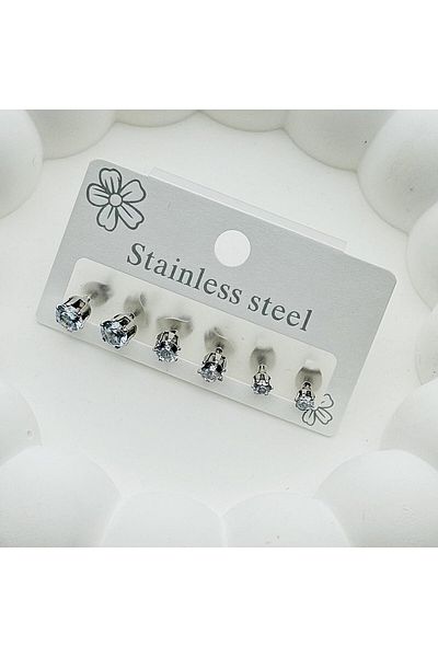DS DİAMONDSHOP Zircon Stone Steel Earrings - Set of 6, New Season Model Byçk 202408983