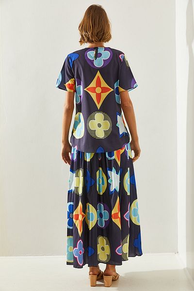 Bianco Lucci Set aus Faltenrock und Oberteil mit Blumenmuster, elastischer Bund, Damen 2097 60251668