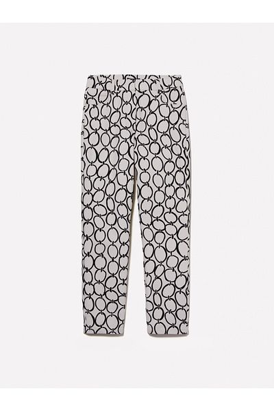 Sisley Women's - 5 Pocket Printed Slim Fit Cotton Blend Ankle Length Pants, Off White Mix
