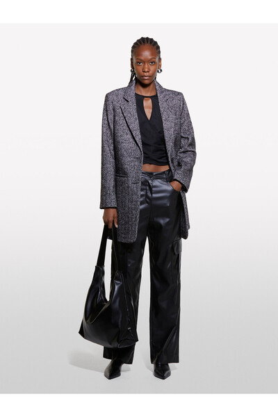 Sisley Γυναικείο παλτό με δύο κουμπιά Loose Fit Coffee Melange Lined Flap