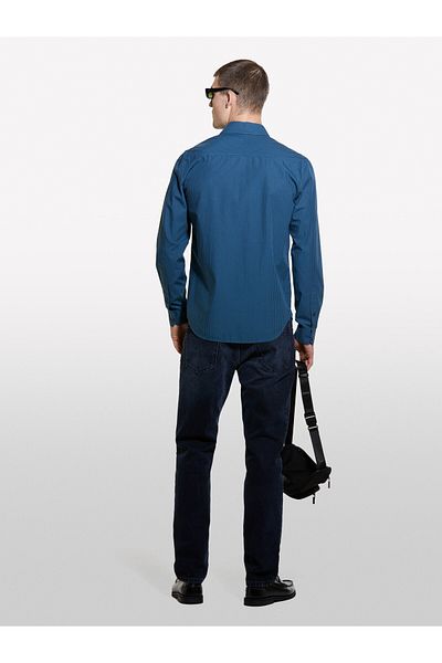 Sisley Мъжка риза с дълъг ръкав на райета, тъмносиня смес от 100% памук