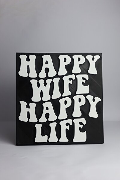 domini Happy Wife Happy Life - 3 Boyutlu Tabela - 19cm x 20cm x 1.5cm