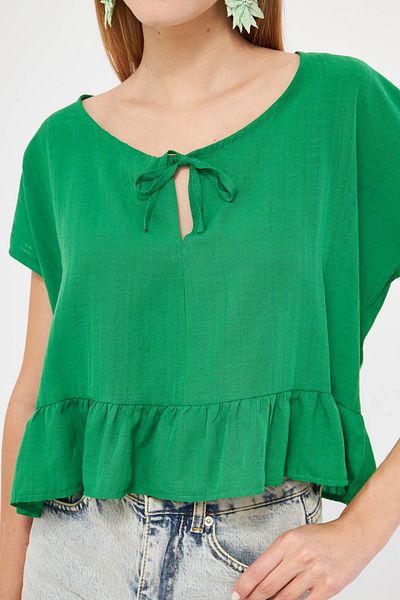 armonika Zelená oversize Crop halenka - Netopýří rukáv a zavazovací lem ARM-24Y 001088