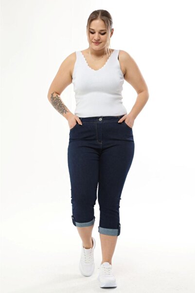 EYLÜL BUTİK Kadın Büyük Beden Duble Paça Kot Kapri