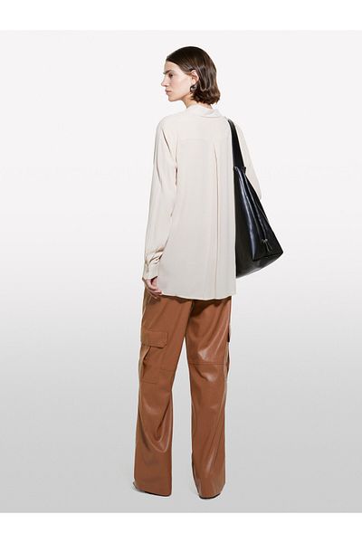 Sisley Powder Colored 100% Viscose Women's Shirt - Short Side Slit, Long Sleeve