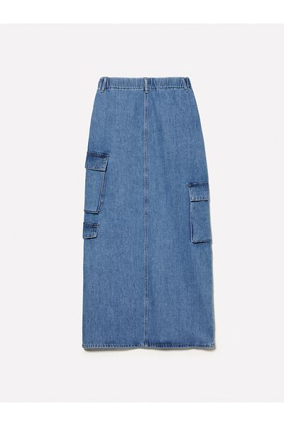 Sisley Fusta lungă de damă din denim albastru deschis - 100% bumbac, cu buzunar despicat