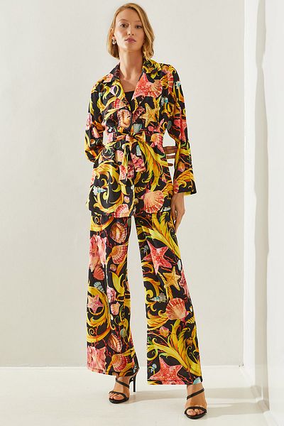 Bianco Lucci Palazzo Belted Trousers Set - Patterned, Lower Upper Set 21255 60251654
