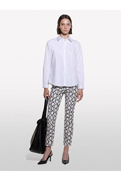 Sisley Λευκό ελαστάνικο μείγμα - Γυναικείο πουκάμισο από ποπλίνα κανονικής εφαρμογής