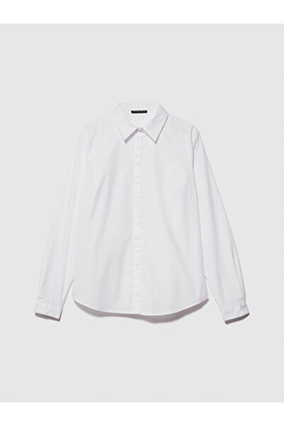 Sisley Λευκό ελαστάνικο μείγμα - Γυναικείο πουκάμισο από ποπλίνα κανονικής εφαρμογής